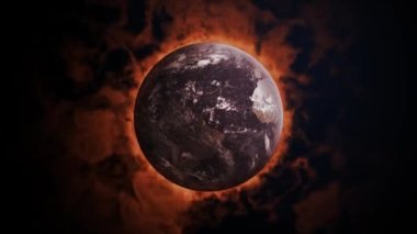 Global warming concept. Earth globe 3d burning for climate changes. World pollution and weather disaster.