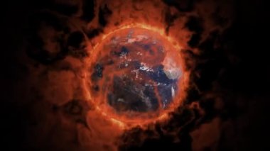Global warming concept. Earth globe 3d burning for climate changes. World pollution and weather disaster.