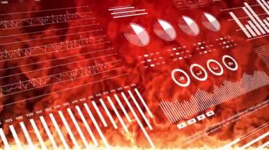 Financial crisis. Infographics data report infographics burning on fire. 4k background