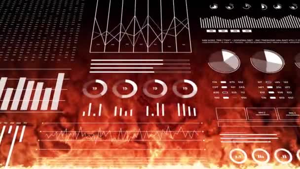 Financial Crisis Infographics Data Report Infographics Burning Fire Background — Stock video