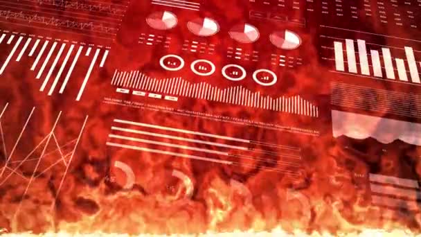 Financial Crisis Infographics Data Report Infographics Burning Fire Background — Video Stock