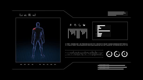 肩の病理の男 少年の3Dボディ アニメーションを回転させ 男性の人間構造の閉鎖 Hud映像 — ストック動画