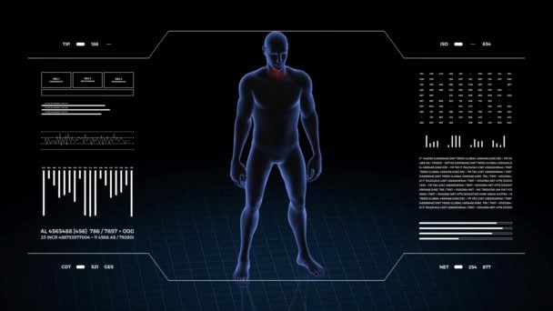 喉咙痛的人 3D身体的男孩 旋转动画和男性人体结构的特写 Hud镜头 — 图库视频影像