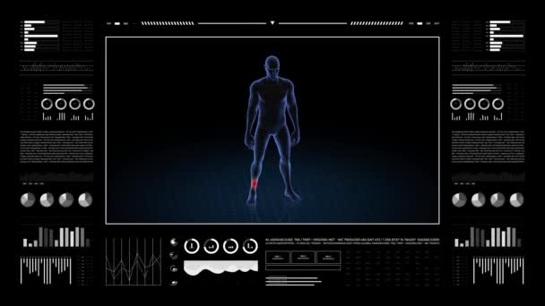 足首の病理の男 少年の3Dボディ アニメーションを回転させ 男性の人間構造の閉鎖 Hud映像 — ストック動画