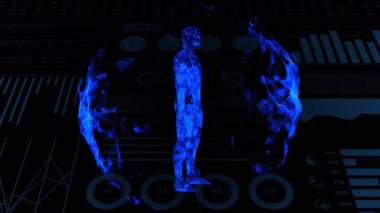 3d human body, futuristic medical scan with infographics animated data, diagnostic computer concept, medical research display 4K