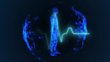 3d human body, futuristic medical scan with infographics animated data, diagnostic computer concept, medical research display 4K