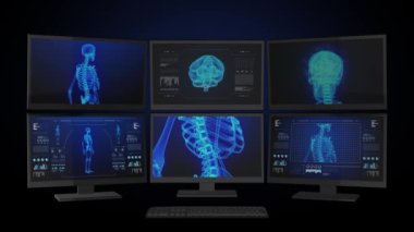 Medical computers workstation. Animated infographics. 3d images. 4k