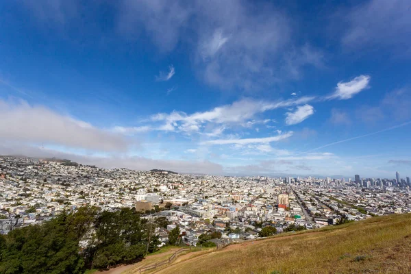 San Francisco şehrinin manzarası bir tepeden ABD