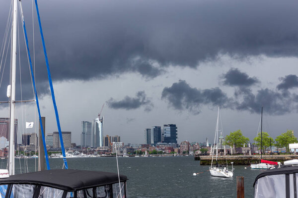 view of the city of tboston ma before storm