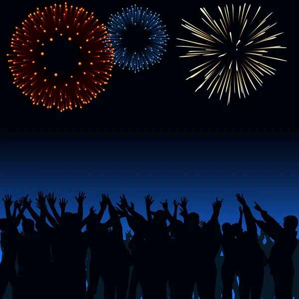 Fireworks and Crowd — Stock Vector