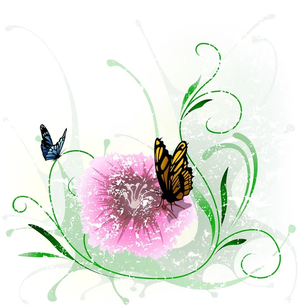 Salpicadura floral y mariposa — Vector de stock
