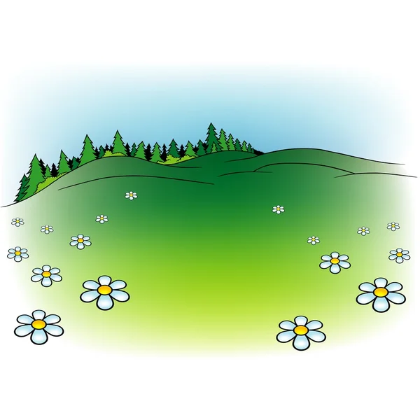 Montaña prado y bosque — Vector de stock