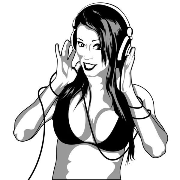 Chica con auriculares — Vector de stock