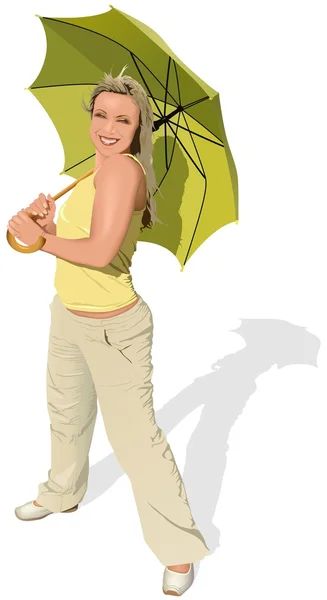 Girl And Umbrella — Stock Vector