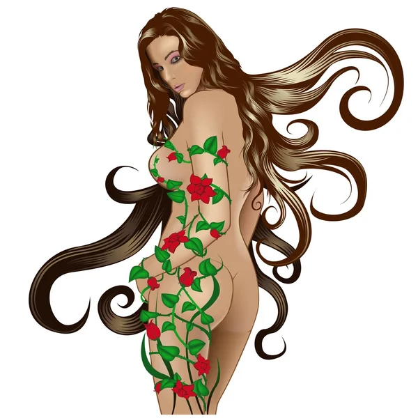 Femme nue avec des roses — Image vectorielle