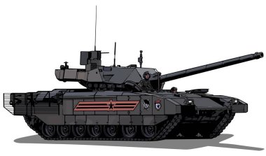 Rus T-90 Savaş Tankı - Renkli ve Ayrıntılı Resimler Beyaz Arkaplanda İzole Edildi, Vektör