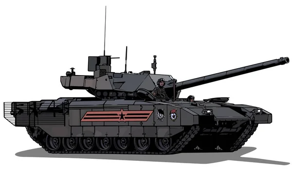 Ruská Battle Tank Barevné Podrobné Ilustrace Izolované Bílém Pozadí Vektor — Stockový vektor