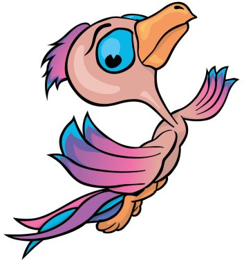 Mavi Gözlü Uçan Pembe Papağan - Beyaz Arkaplanda İzole Edilmiş Renkli Çizgi Film Çizimi, Vektör