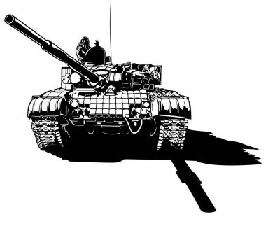 Rus Savaş Tankı Çizimi - Beyaz Arkaplanda İzole Edilmiş Siyah ve Beyaz Resimler, Vektör