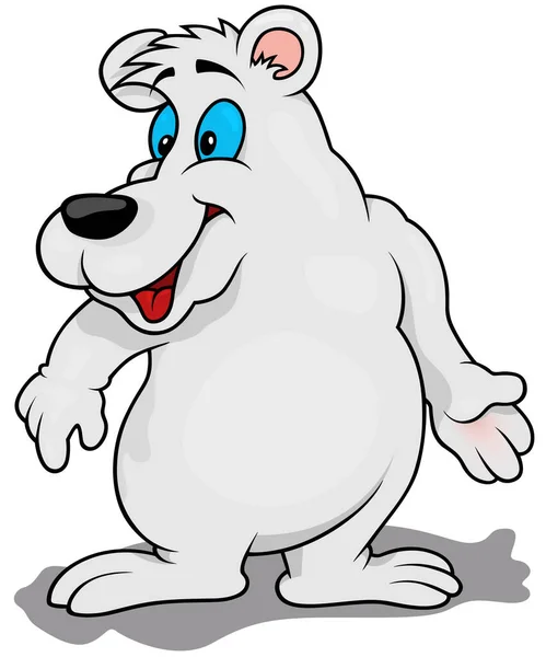 Grappige Witte Ijsbeer Met Glimlach Blauwe Ogen Gekleurde Cartoon Illustratie — Stockvector