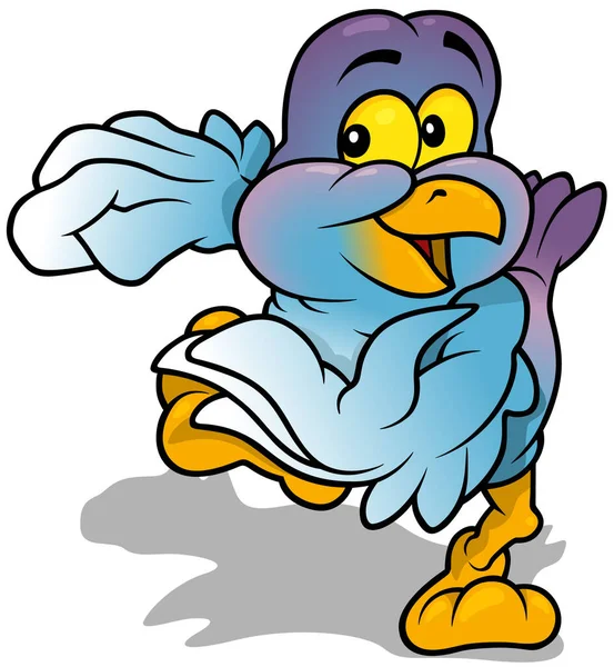 Cute Smiling Blue Purple Bird Cmiling Blue Purple Cartoon Illustration — 스톡 벡터