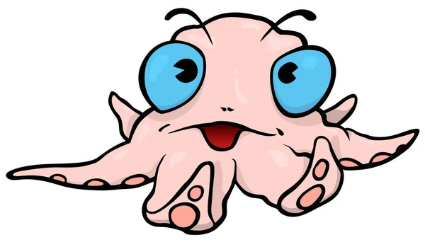 Roze Octopus Met Blauwe Ogen Gekleurde Cartoon Illustratie Geïsoleerd Witte — Stockvector