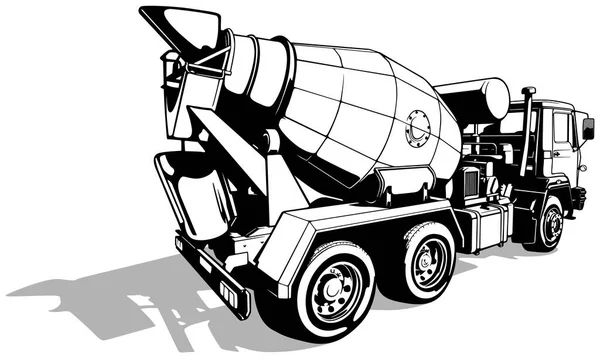 Drawing Concrete Mixer Truck Rear View Black Illustration Isolated White 스톡 일러스트레이션