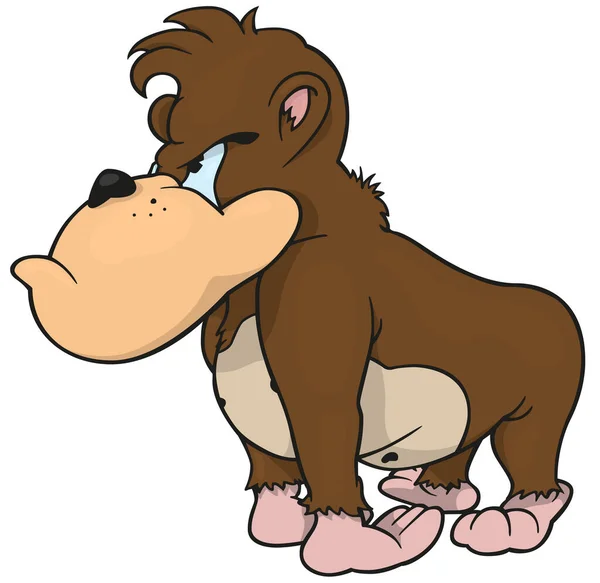 Brown Gorilla Blue Eyes Profile Colored Cartoon Illustration Isolated White — 스톡 벡터