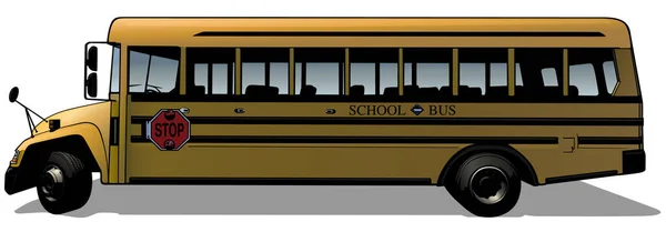 Gele Schoolbus Uit Het Zijaanzicht Gekleurde Illustratie Geïsoleerd Witte Achtergrond — Stockvector