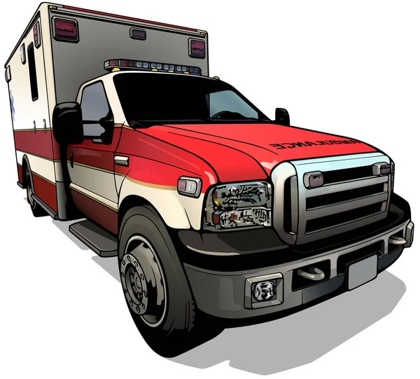 Ambulans Dari Tampilan Depan Ilustrasi Berwarna Terisolasi Latar Belakang Putih - Stok Vektor