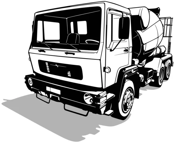 Drawing Concrete Mixer Truck Front View Black Illustration Isolated White 스톡 벡터