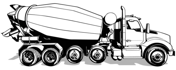 Ritning Concrete Mixer Truck Från Side View Svart Illustration Isolerad Vektorgrafik