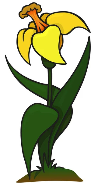 Gele Narcis Bloem Gekleurde Cartoon Illustratie Geïsoleerd Witte Achtergrond Vector — Stockvector