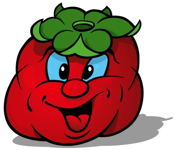 Cheerful Red Tomato Blue Eyes Colored Cartoon Illustration Isolated White — ストックベクタ