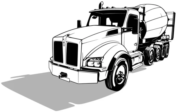 Drawing Concrete Mixer Truck Front View Black Illustration Isolated White — 스톡 벡터