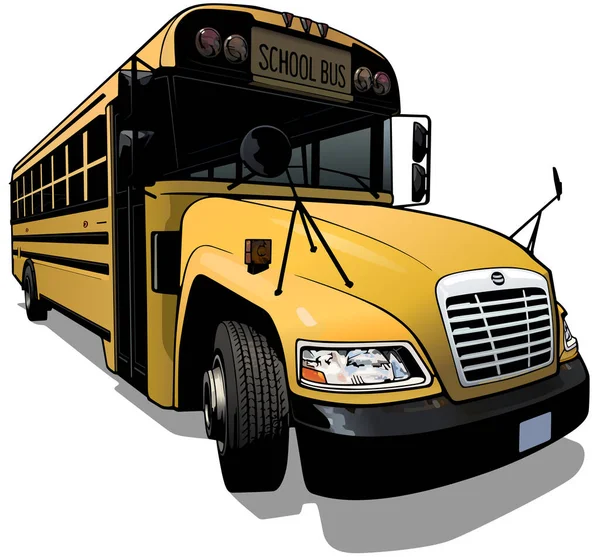 Yellow School Bus Front View Colored Illustration Isolated White Background — Stockvector