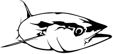 Ton Balığı Çizimi - Beyaz Arkaplanda İzole Edilmiş Siyah ve Beyaz Resim veya Logo, Vektör