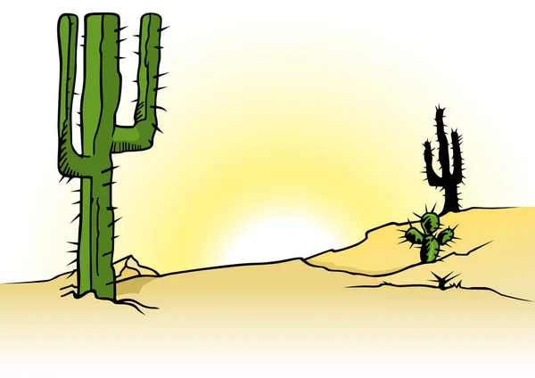 Sandy Desert Cacti Colored Cartoon Illustration Background Vector — Stock Vector