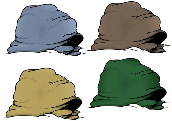 Set Large Heavy Boulder Stones Colored Cartoon Illustrations Isolated White —  Vetores de Stock