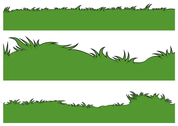 Σύνολο Grassy Backgrounds Έγχρωμη Εικονογράφηση Κινουμένων Σχεδίων Που Απομονώνονται Λευκό — Διανυσματικό Αρχείο