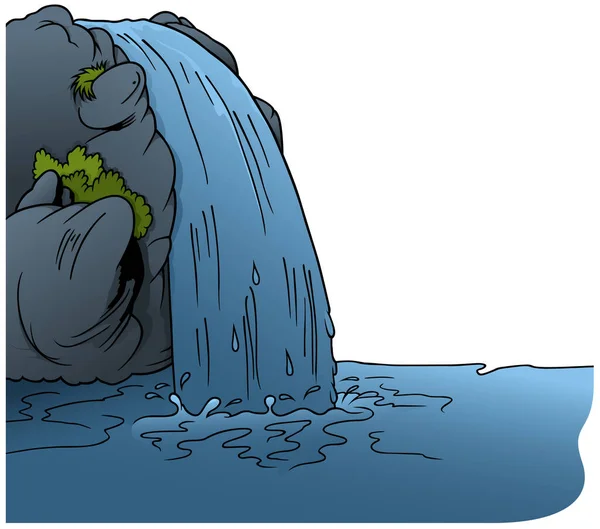 岩から流れる滝 カラー漫画のイラスト白の背景に隔離された ベクトル — ストックベクタ