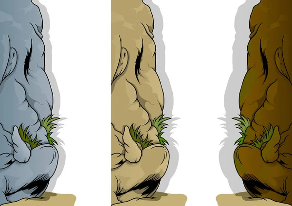 Rock Met Planten Drie Variaties Gekleurde Illustratie Van Cartoon Geïsoleerd — Stockvector