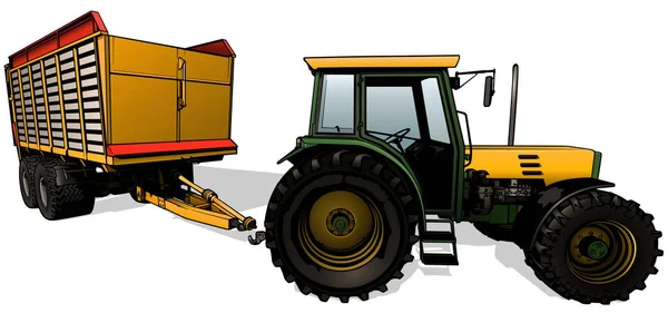 Landwirtschaftlicher Traktor Mit Anhänger Farbige Illustration Auf Weißem Hintergrund Vektor — Stockvektor