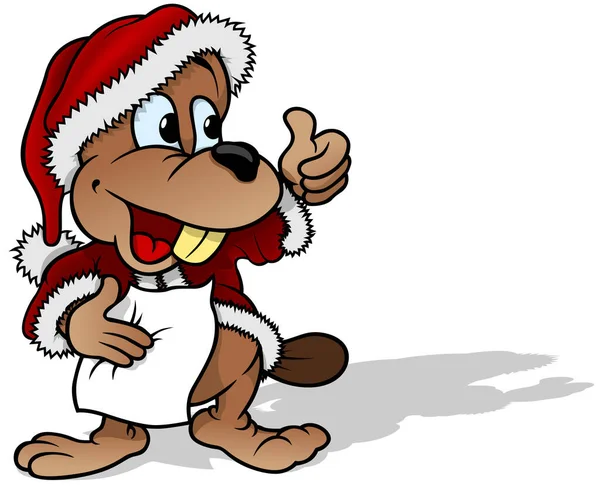 Beaver Santa Claus Costume Letter His Paw Colored Cartoon Illustration — стоковий вектор