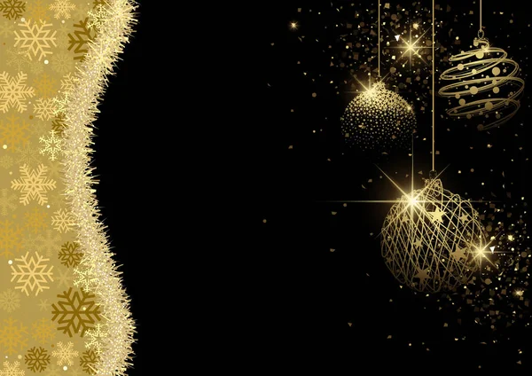 抽象的なブラックゴールドクリスマスの背景とクリスマスの装飾 カラーイラスト ベクター — ストックベクタ