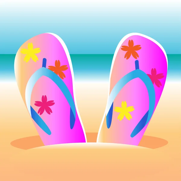 Flip-flops on the beach — Stock Vector