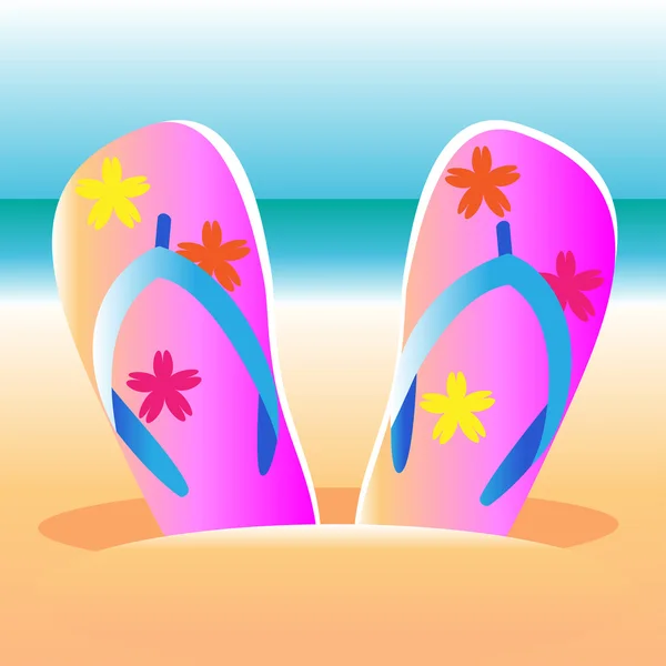 Chanclas en la playa — Vector de stock