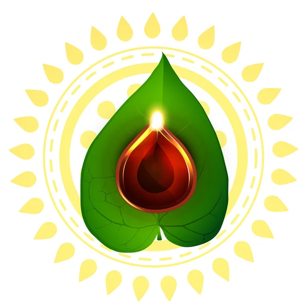 Diwali diya op pan blad — Stockvector