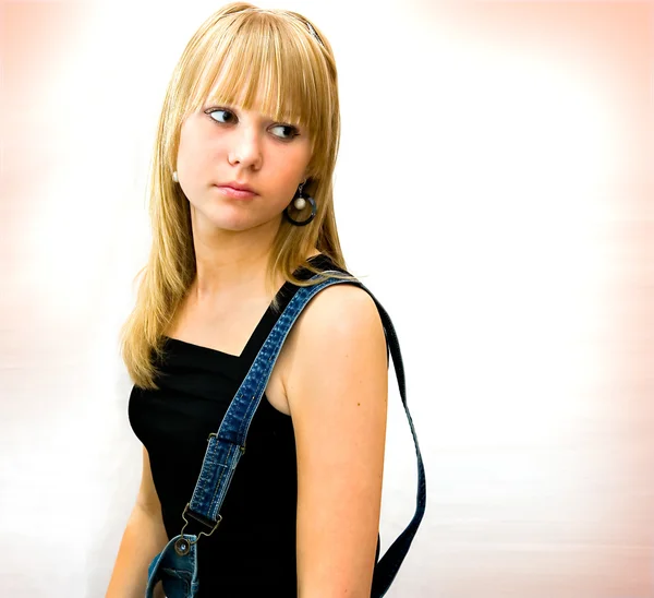 Young girl with a toy bear — Stock Photo, Image