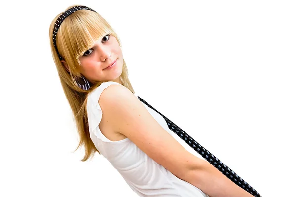 Young girl with a toy bear — Stock Photo, Image